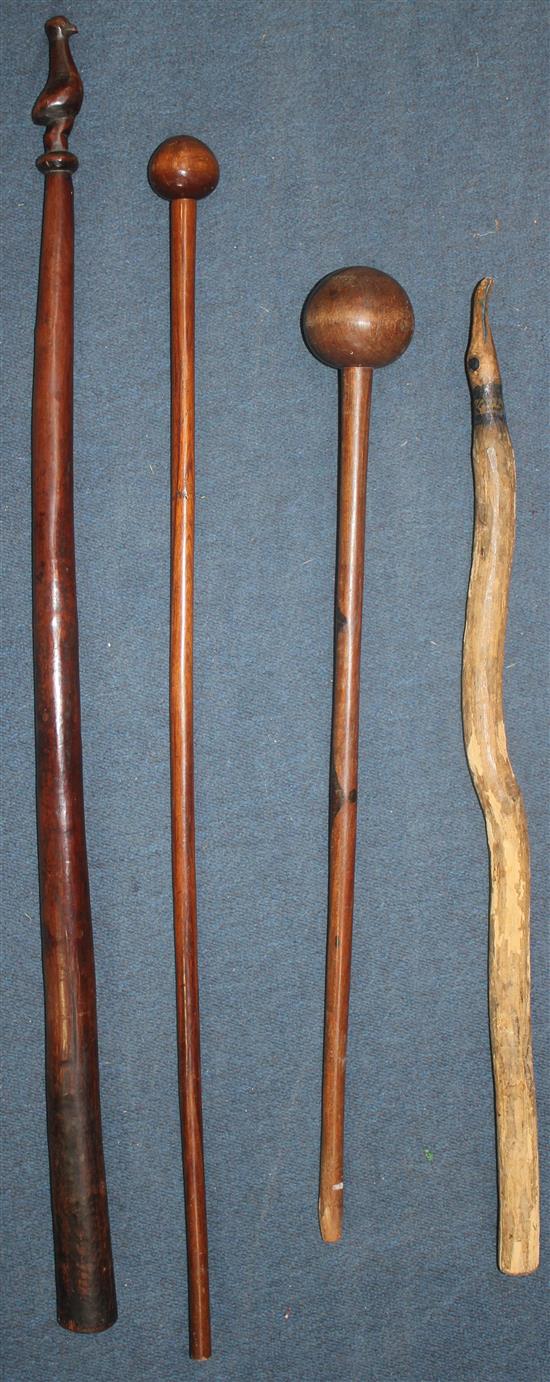 A Solomon Islands hardwood staff & 3 other items